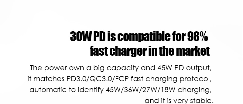 30W PD es compatible con el cargador 98% rápido del mercado